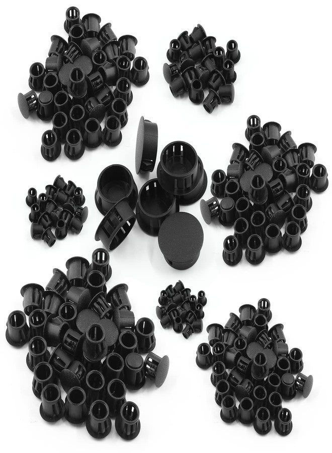 Suiwotin 350pcs 8 Sizes Plastic Hole Plugs Assortment, Flush Type Snap in Locking Tube Hole Plugs, 3/16", 1/4", 5/16", 3/8", 1/2", 5/8", 3/4", 1" Furniture Post Pipe Insert End Caps (Black) - Image 1